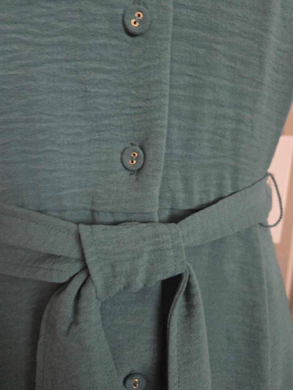 Calvin Klein Women's Teal Green Button Front Textured Cap Sleeve Dress 8 NWT - Picture 6 of 13